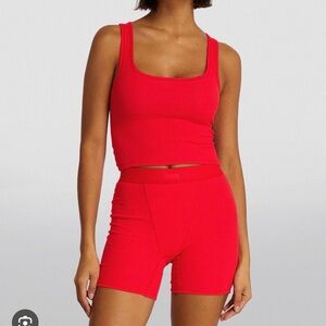 Skims Red Ribbed Tank and Shorts Set